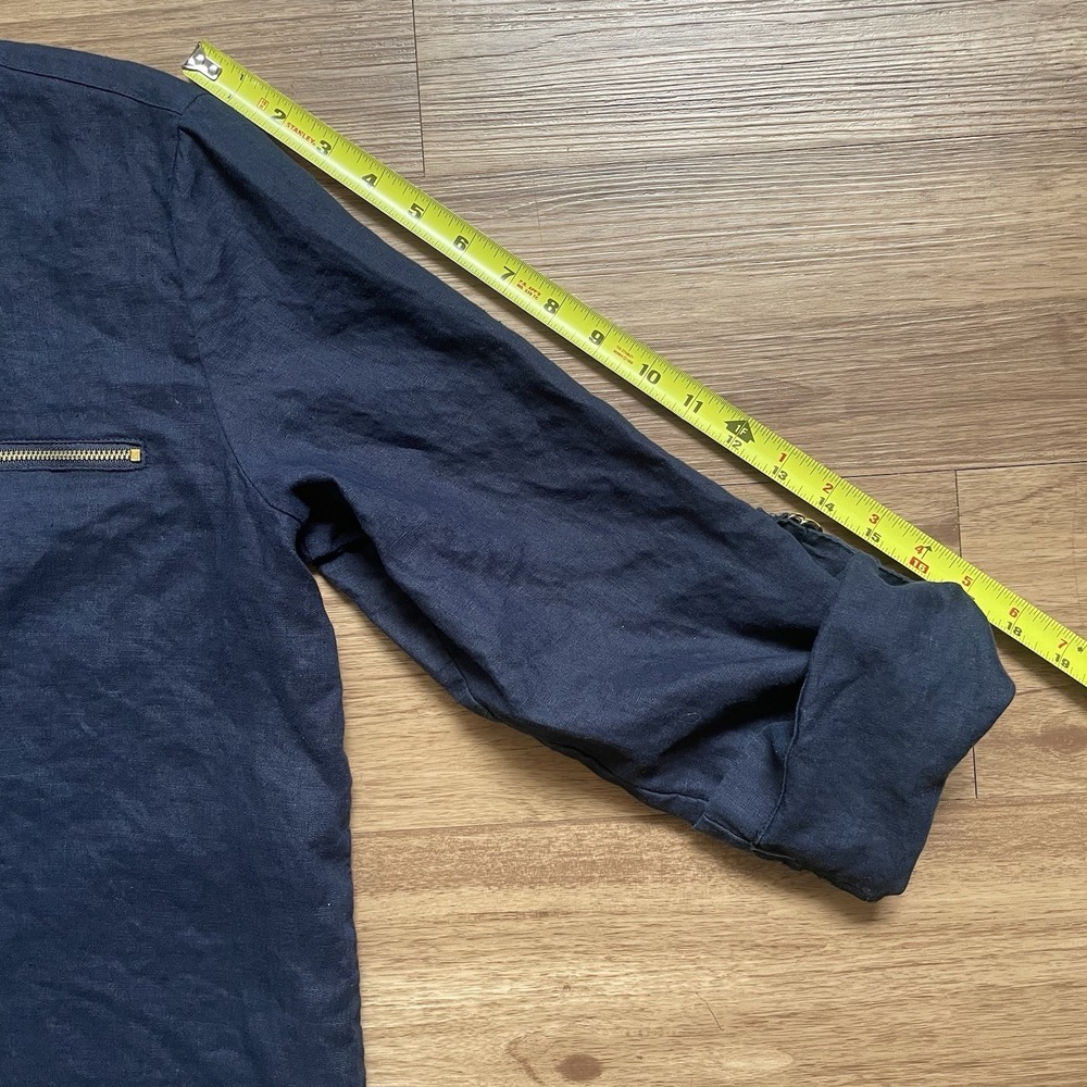 Ellen Tracy Linen Roll Tab Sleeve Navy Blue Women's Tunic Blouse Size L Coastal - Picture 7 of 10